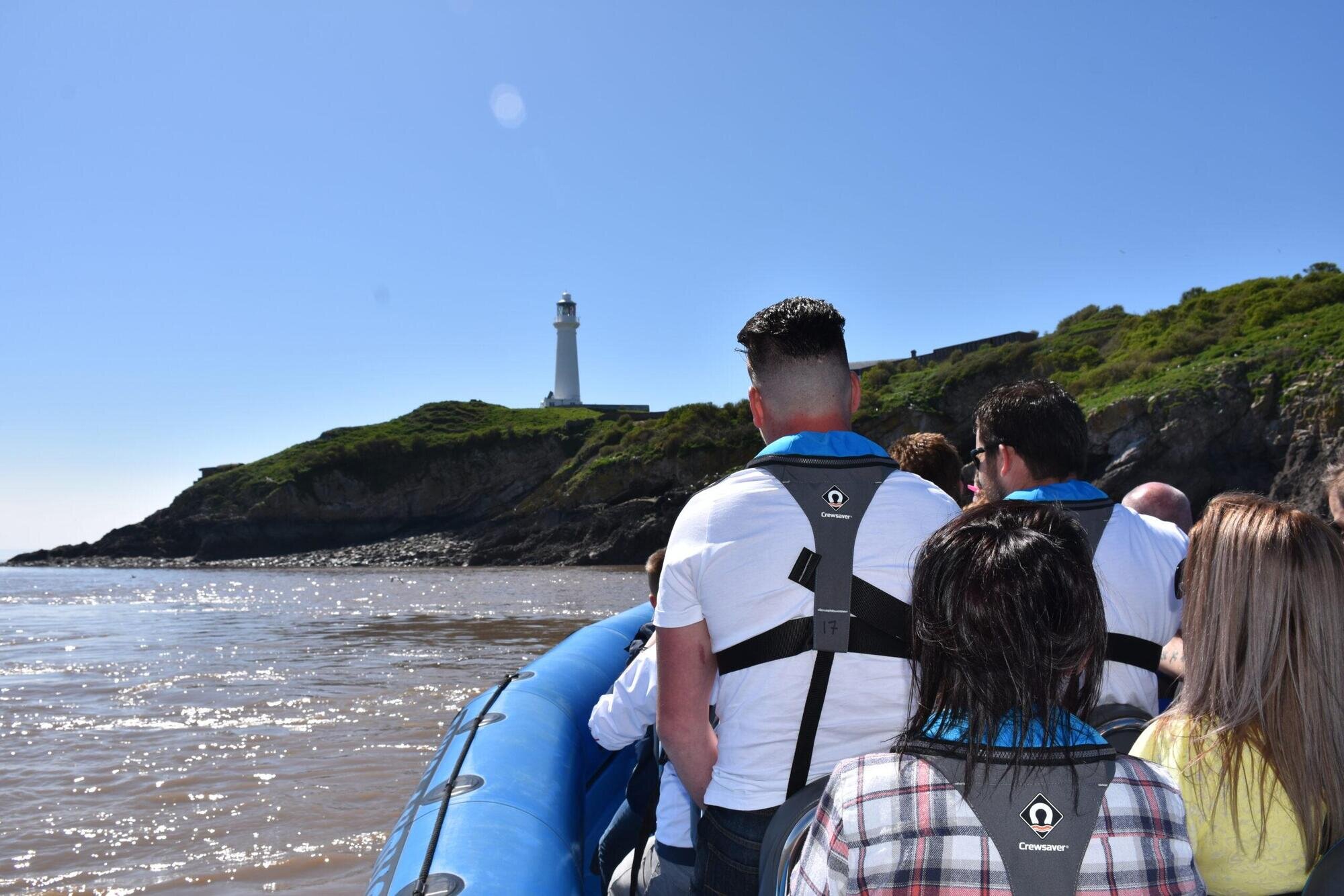 Flat Holm Island lighthouse viewed from the water